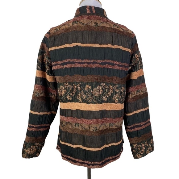 Mirasol Striped Floral Button Down Jacket Women's Medium Brown Black Lined - Picture 2 of 12
